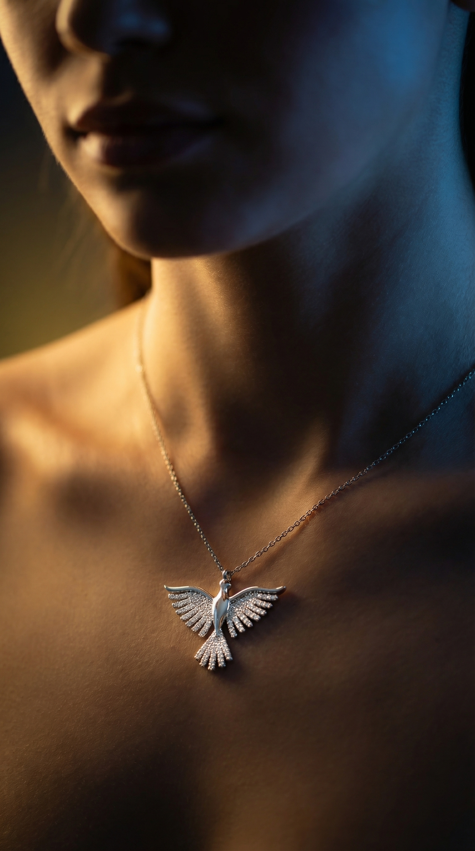 925 Ayar Gümüş Zirkon Taşlı Zümrüdüanka Kuşu Kolye – Özel Tasarım, Işıltılı Kadın Hediyelik Takı